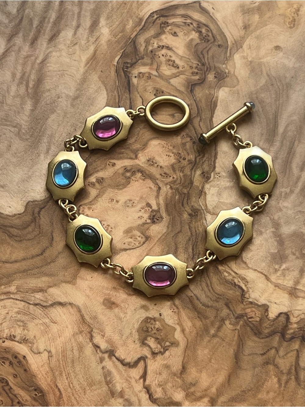 Lauren Ralph Lauren Gold-Tone Bracelet with Pink, Blue & Green Cabochons